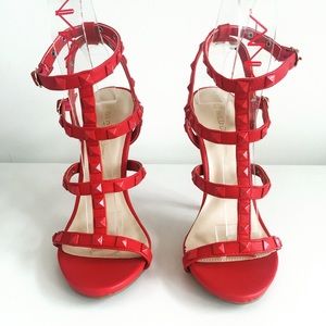 Red Studded Strappy Heels